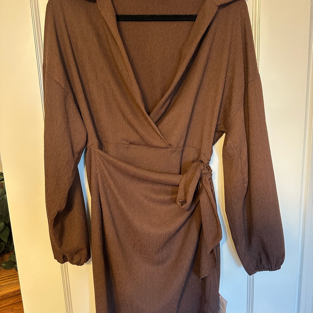 ASOS brown wrap dress. Size 10. Never worn.